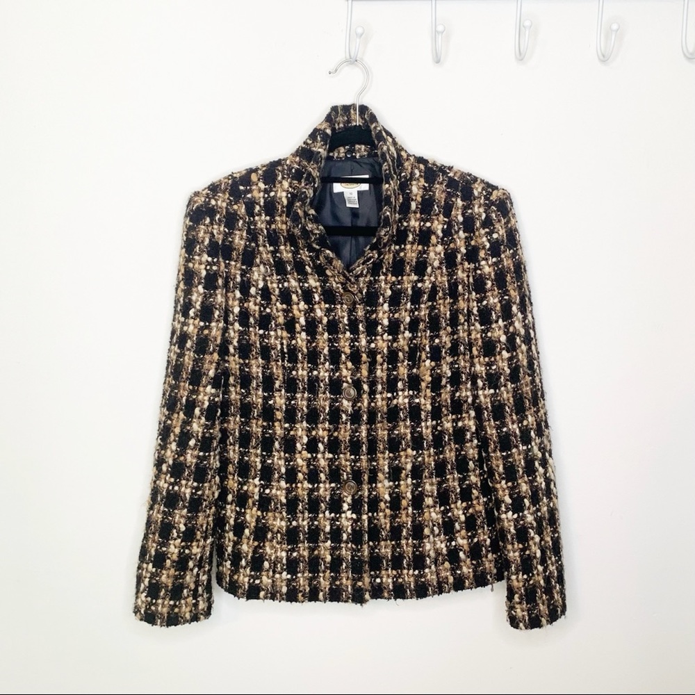 Vintage Talbots Boucher Check Funnel Neck Jacket
